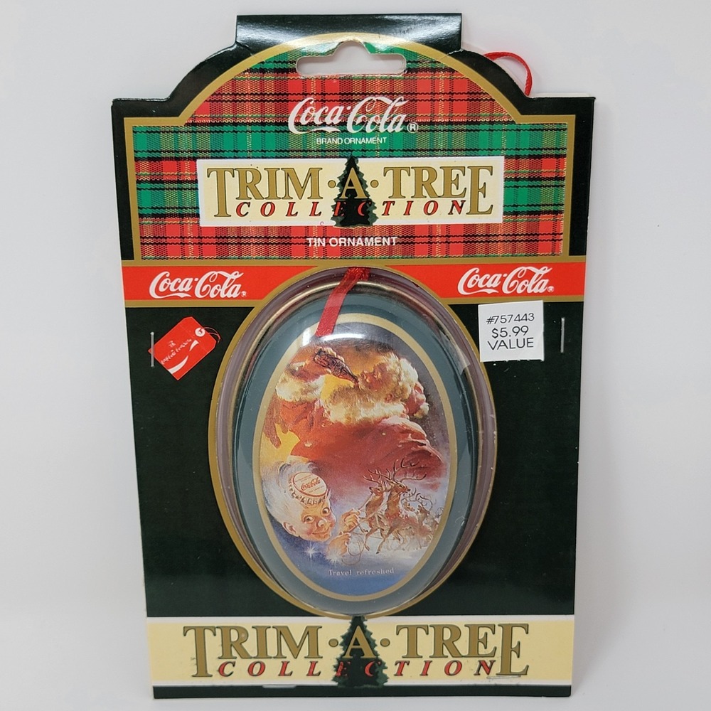 Set of 6 Vintage 1991 Coca Cola Santa Tin Trinket Box Christmas Ornaments - New - Picture 2 of 16